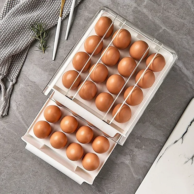 Household Refrigerator Kitchen Egg Box Transparent Drawer Type Egg Box Fresh-keeping Rolling Type Large Capacity