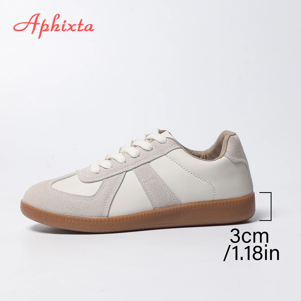 Aphixta 2025 Classic Woman Casual Shoes Beige Lace Up White Shoes Light Weight School Student Shoes Big Size 44 Sport Footwear