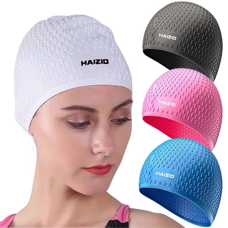

Men Women Silicone Rubber Swimming Cap Elastic 3D Ergonomic Design Ear Pockets for Adult Waterproof Swim Caps Pool Hat Swimming