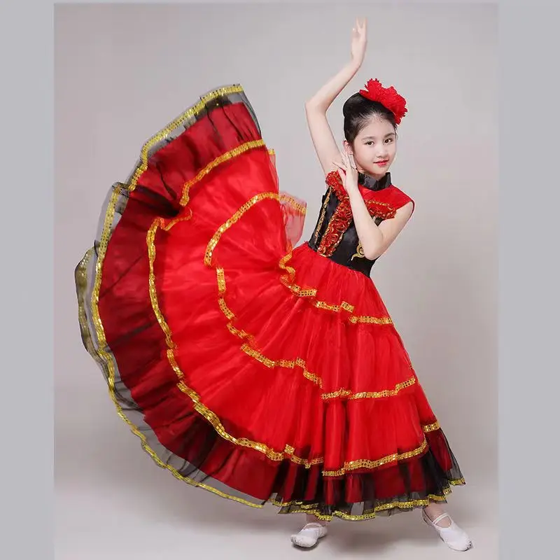 Girls Spanish Flamengo Dress Bullfighting KIds Belly Dance Costume Ballroom Gypsy Chorus Stage Performance women flamenco dresses