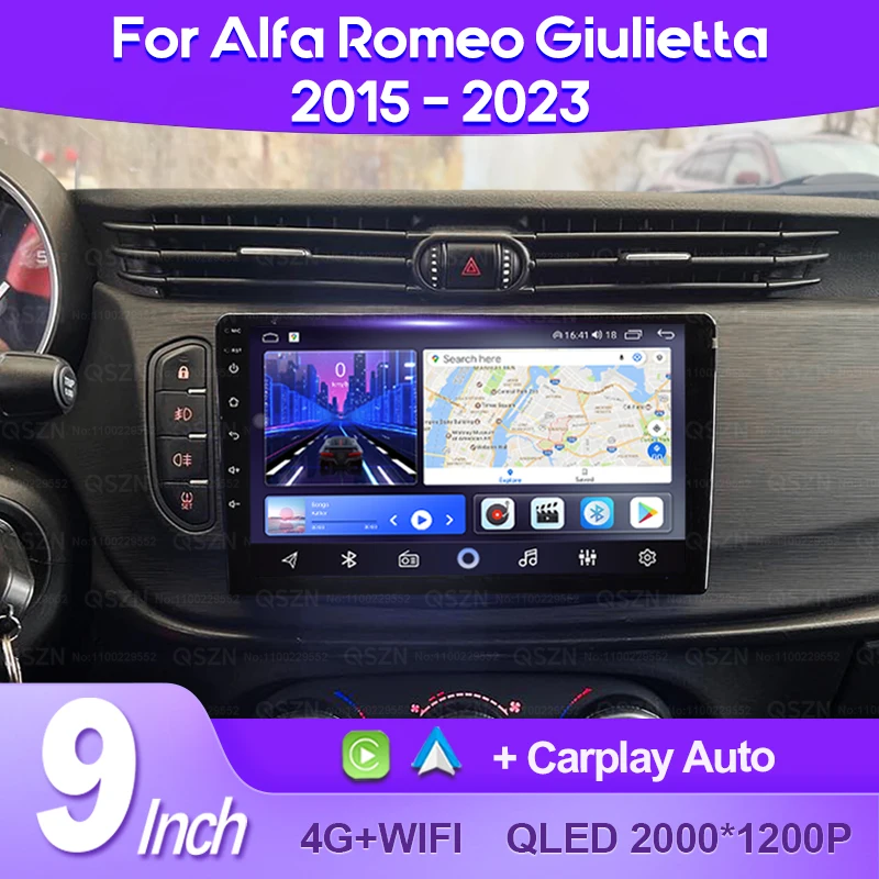Autoradio Custom Fit per Alfa Romeo Giulietta 2015–2020 con CarPlay e Android Auto | Schermo Touch HD 2DIN | Navigatore GPS | Bluetooth | USB | Retrofit Plug & Play | Compatibile comandi al volante