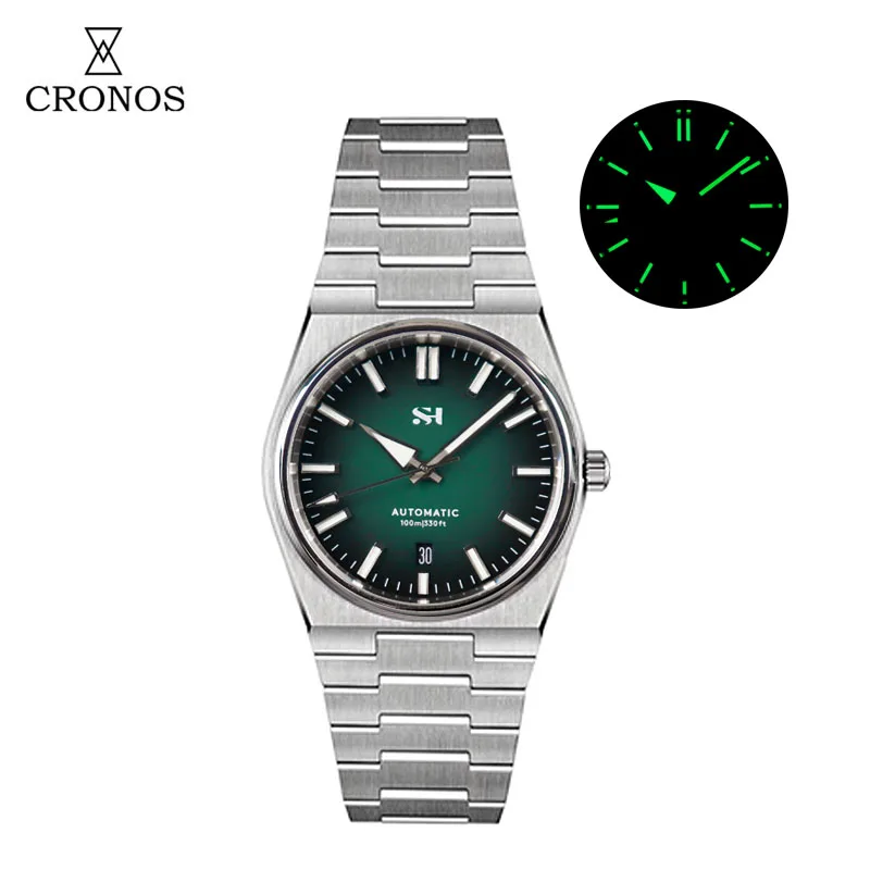 

Cronos SH Stainless Steel Automatic Diver Men's Watches PT5000 SW200 Full Brushed Bracelet See-Through Back 10ATM Waterproof