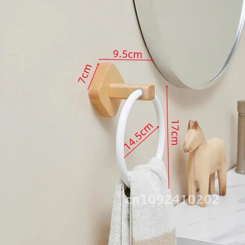 No Punching Bathroom Towel Holder Walnut/Beech Aluminium Towel Ring White/Black Accessories Wall Mounted Round