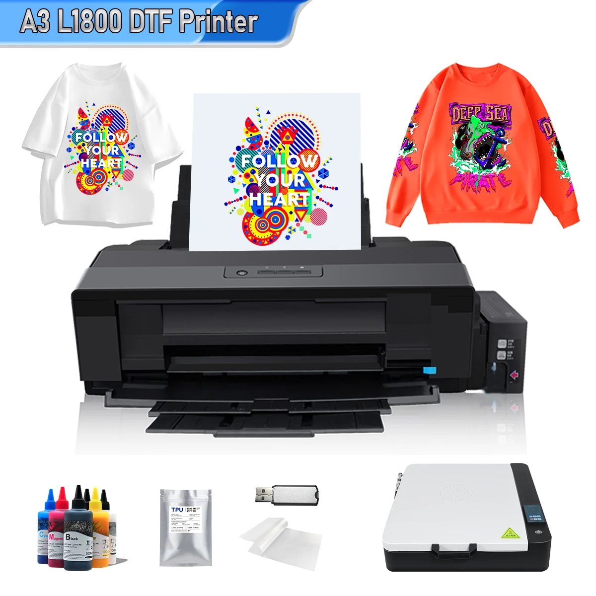 

DTF Impresora A3 L1800 DTF Printer With DTF Conversion Kit DTF Transfer Printer For T shirt Hoodies A3 T-shirt Printing Machine