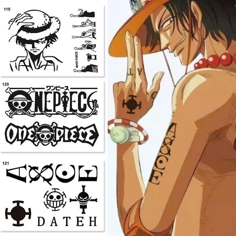 Anime One Piece Luffy Lasting Finger Tattoo Stickers Adult Cos Law Ace  English Letter D E A T H Flower Arm Fake Tattoos Toys - Aliexpress