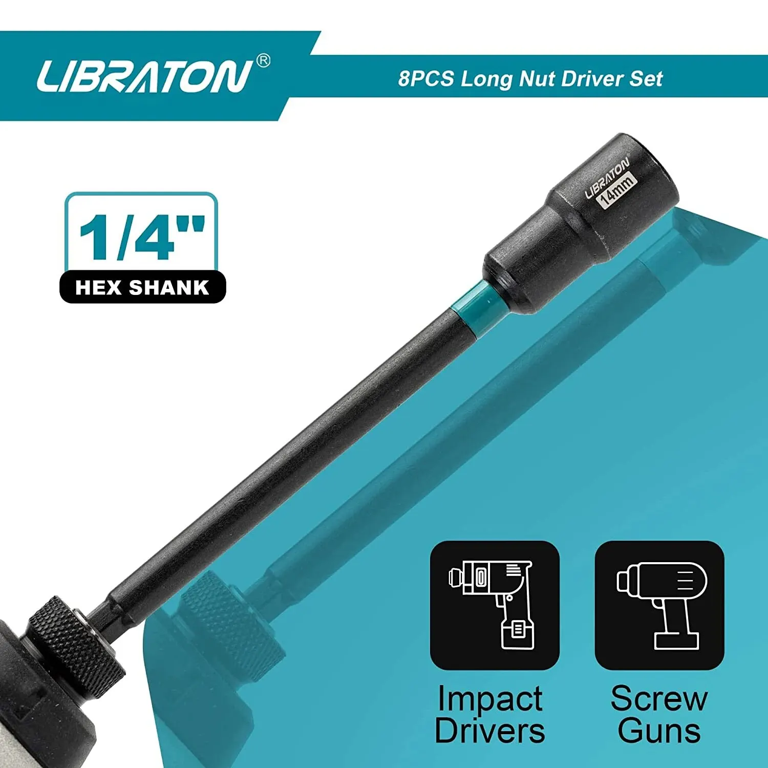 Libraton 8PCS Magnetic Nut Driver Set Metric Long Nut Drivers Impact Drill Long Shank Nut Driver Bits Hex Shank Long Power Bits 4