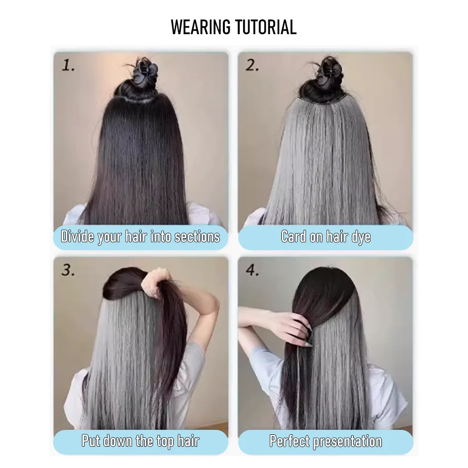 Synthetic 50cm 4-card color straight hair extensions, clip on ponytails, pink/blue/purple wigs, Halloween/Christmas wigs