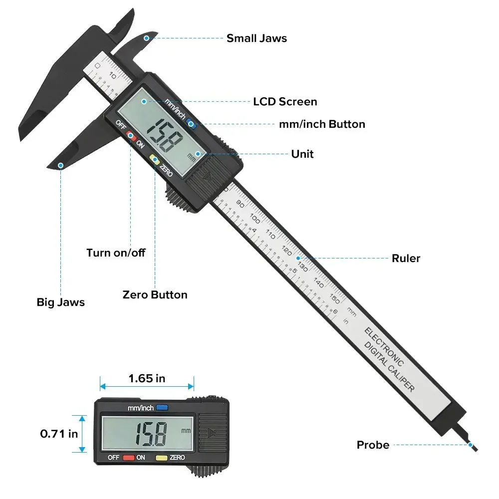 EESBAO 150mm 100mm Electronic Digital Caliper Carbon Fiber Dial Vernier Caliper Gauge Micrometer Measuring Tool Digital