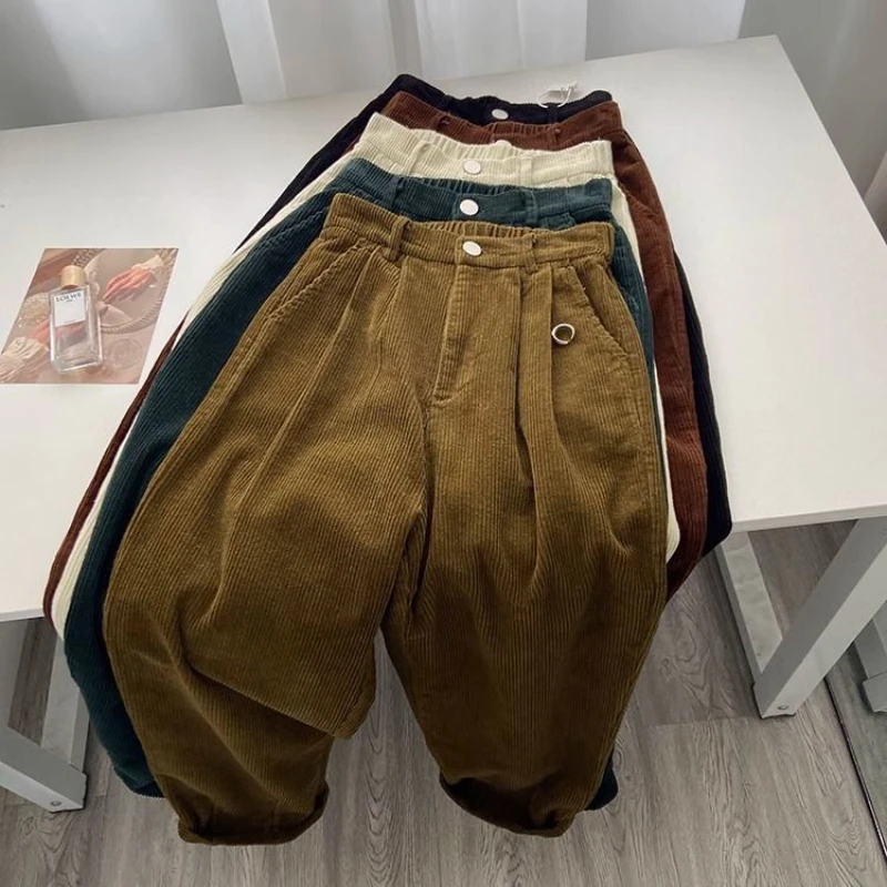 

Vintage High Waist Corduroy Pants Women Spring Fall Straight Full Length Trousers Korean Fashion Baggy All Match Outwear Pant