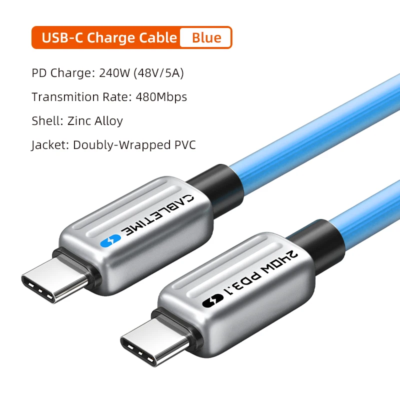 CABLETIME 240W USB-C Cable PD 3.1 Fast Charging 48V 5A Data Sync Type-C Cord