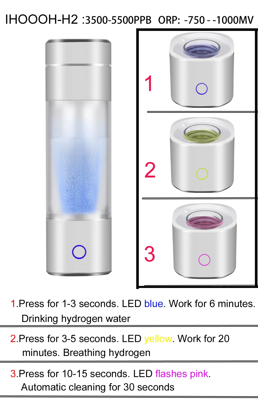 Se40d4c2e75ca421587880f93f108eb8fL 5000PPB Hydrogen Water Generator Anti-Aging IHOOOH H2-Cup Electrolysis Ionizer Rechargeable Mini Hydrogen Concentrators Pure H2