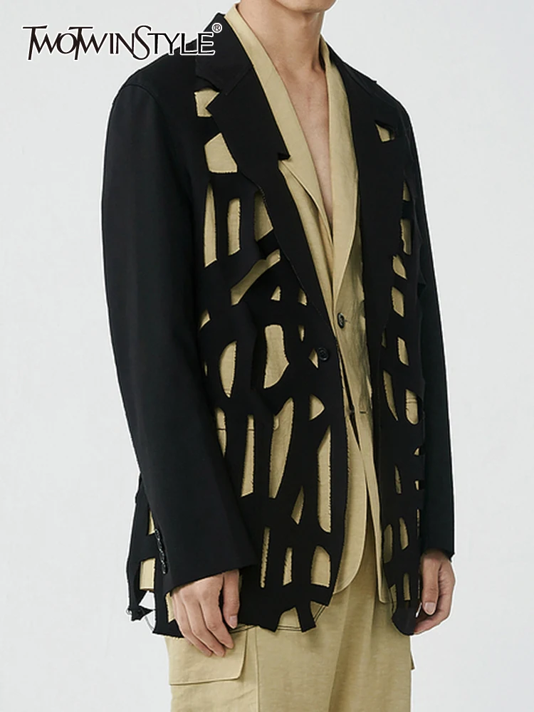 

TWOTWINSTYLE Solid Casual Blazers For Women Notched Collar Long Sleeve Hollow Out Temperament Blazer Female Fashion Clothing New