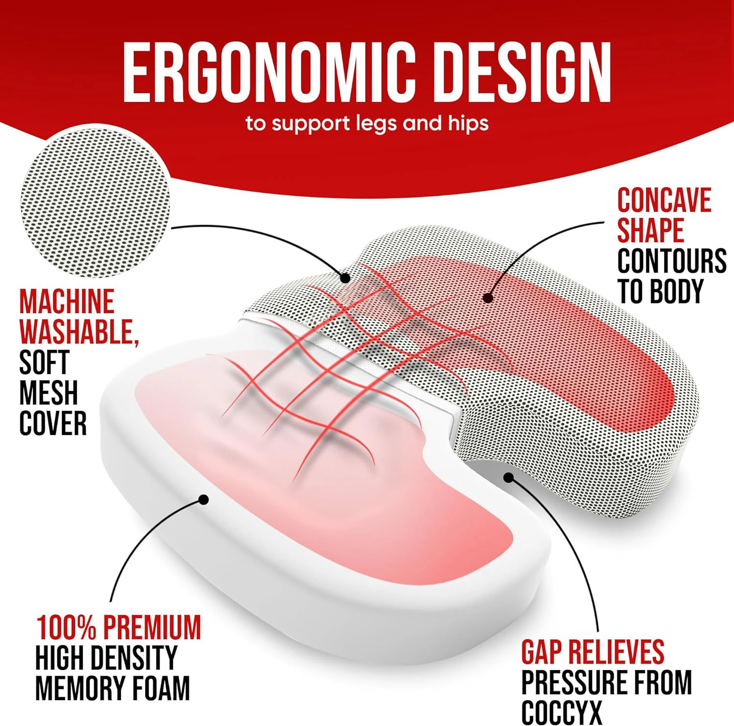 Ergonomic Memory Cotton Office Cushion Hemorrhoid Cushion Chair Cushion Sedentary Artifact Student Ass Cushion 2