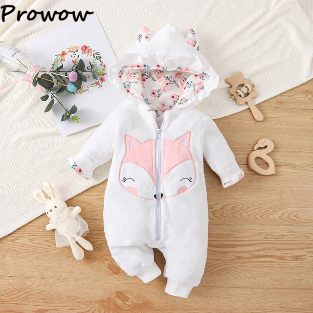Fleece Pram Baby Newborn Cartoon Bear Snowsuit Winter Hooded