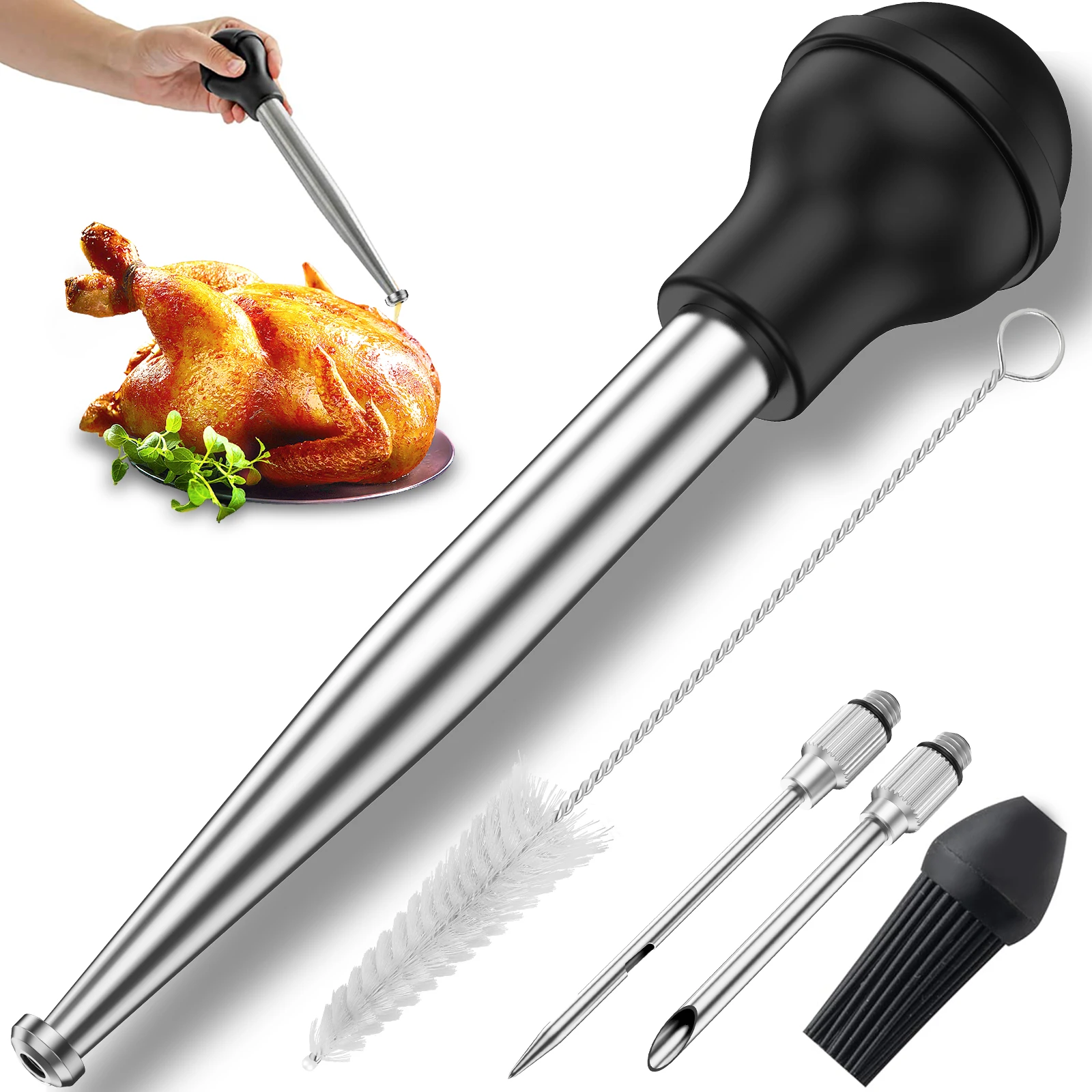 Turkey Baster Set Seasoning Sauce Injection Pump Stainless Steel Turkey Baster S