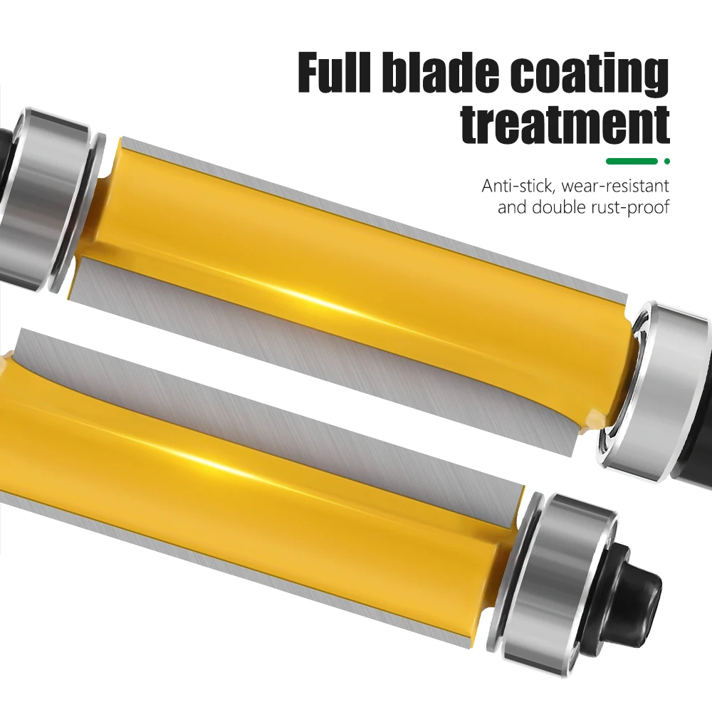 thumbnail interactive-video image 1 of Pattern/Flush Trim Router Bit, 2-1/2" Cutter, Top & Bottom Bearing- Yonico 14135 1 of 14