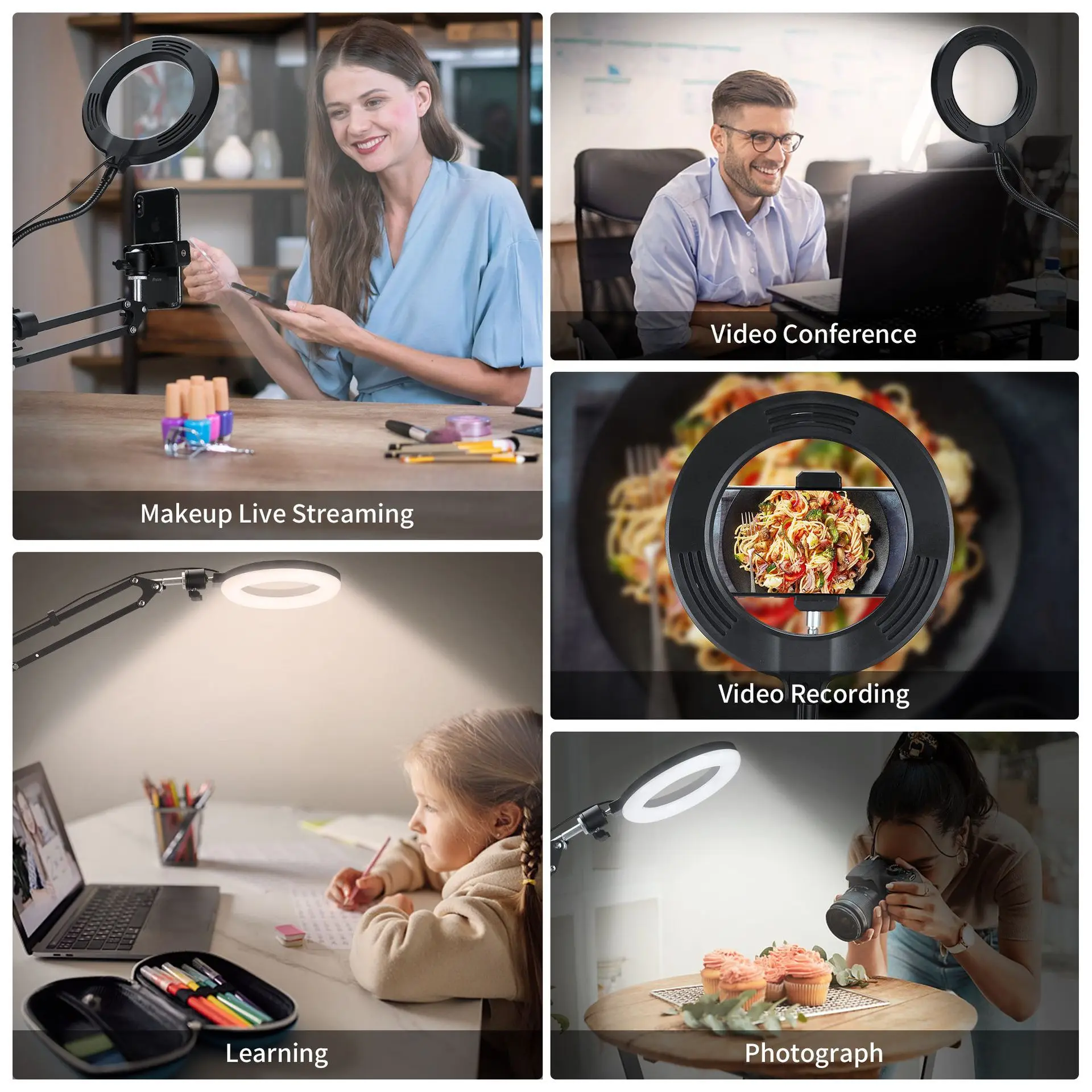 Overhead Camera Mount with Ring Light Selfie Flexible Articulating