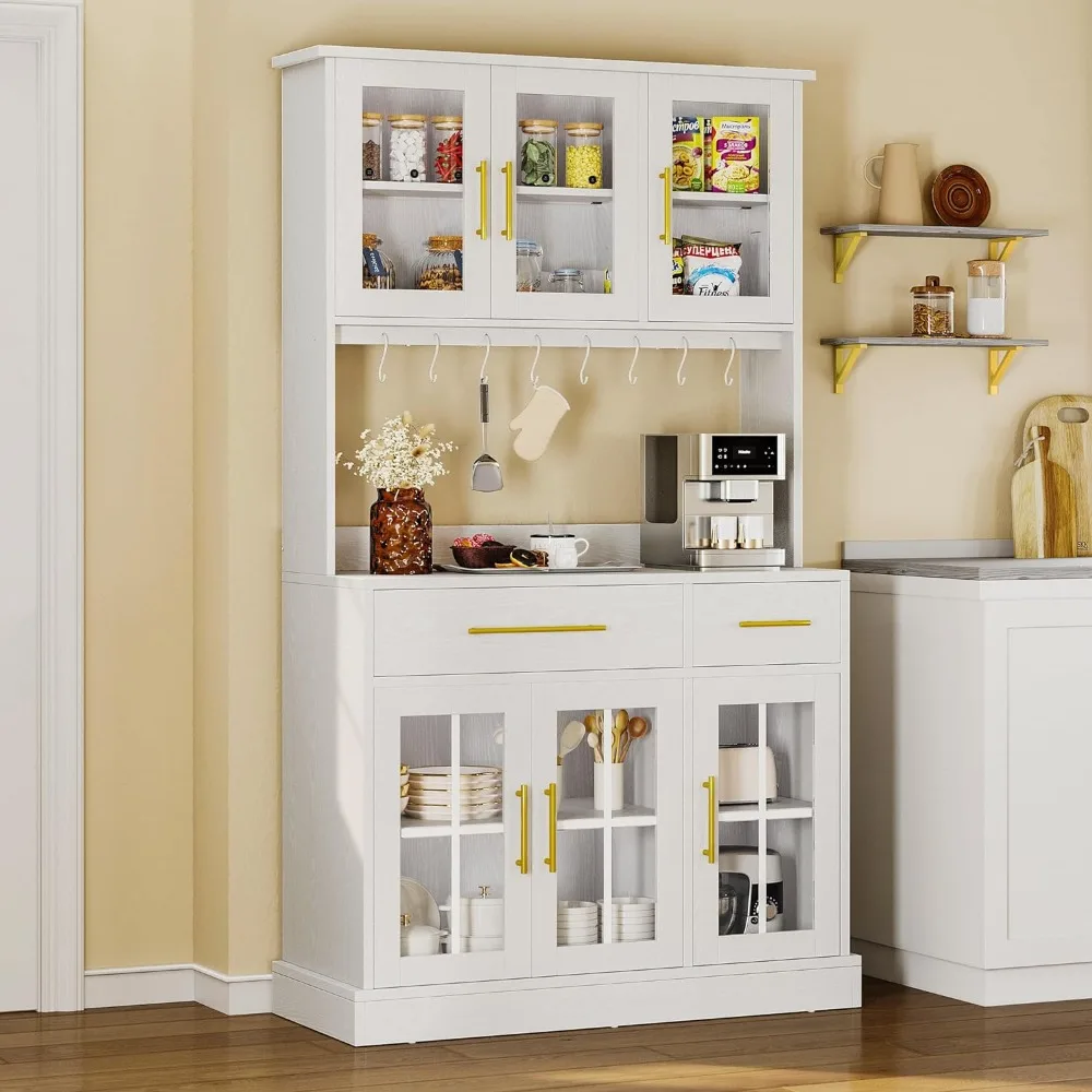 

71'' Kitchen Pantry Storage Cabinet with Microwave Stand, Modern Tall Kitchen Hutch Cabinet with Power Outlet,