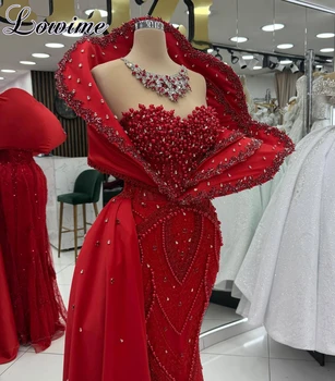 Special Red Celebrity Dresses Mermaid Pearls Sleeveless Red Carpet Runway Dresses For Women 2026 Vestidos De Gala Customized 1