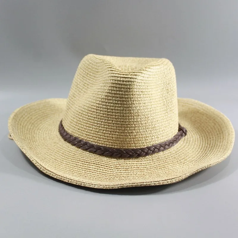 Sun Hat Man Hollow Straw Hat Wide Brim Beach Foldable Cap Big Bone Size Plus Size Sun Protection Fedora Hat 58CM 60CM 62CM