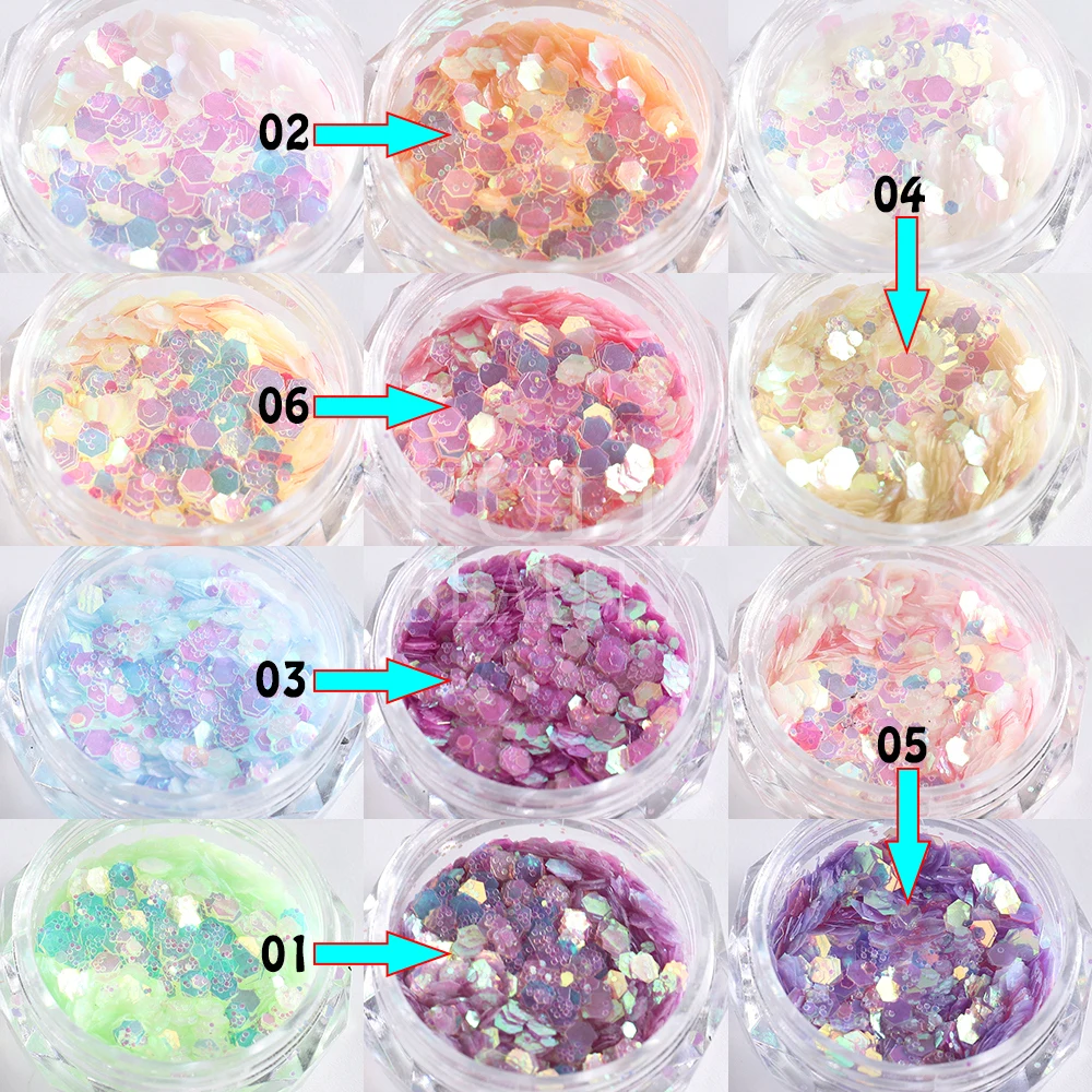 1Jar Chunky Nail Glitter Holographic Hexagon Sequins For Nails Mermaid Blue  Pink Chameleon Powder Flake Manicure Paillettes GLGB