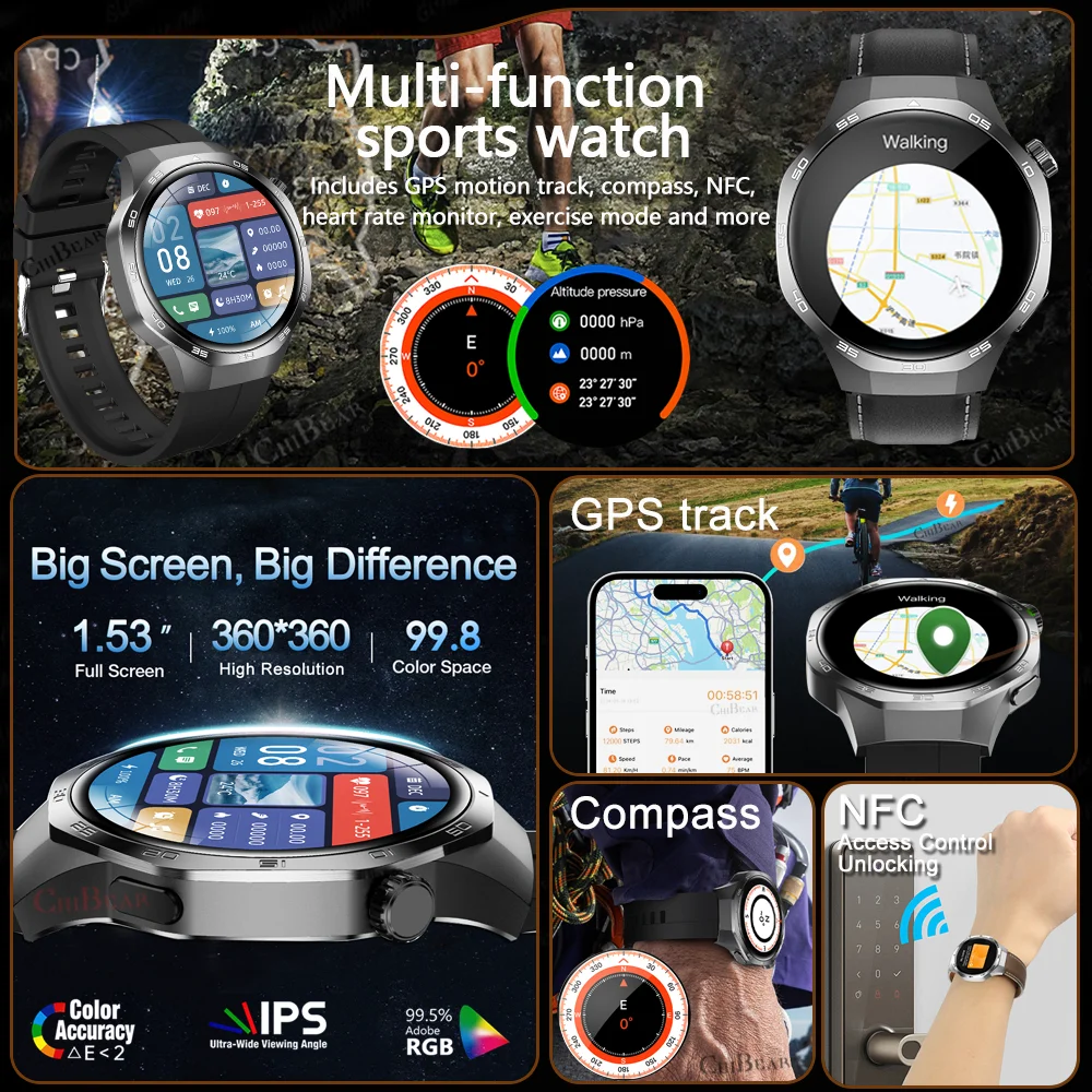 smart watch GT5 PRO Smart Watch Men Watch 5 Pro AMOLED HD Screen Bluetooth Call GPS Trajectory NFC Heart Rate Compass