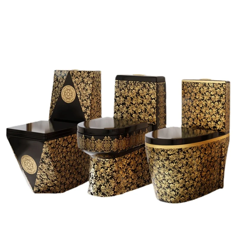 

Household Luxury Mute Toilet Color European-Style Flush Stool Personality Black Gold Electroplating Super High Deodorant Toilet