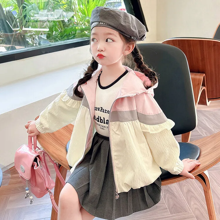 용수철 가을 활 후드 지퍼 소녀 재킷, 2-8 세 아동복, 캐주얼 하드 쉘 코트, 2024 신제품