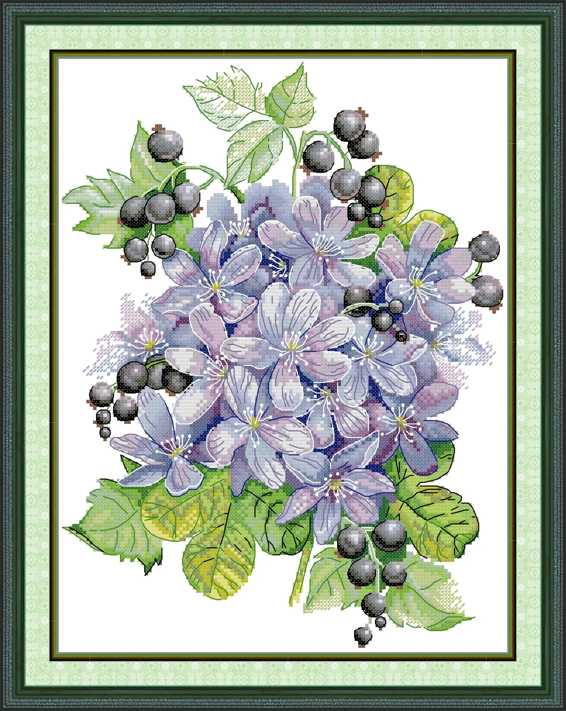 Joy Sunday Pre-printed Cross Stitch Kit Easy Pattern Aida Stamped Fabric Embroidery Set-Gooseberry Blossom