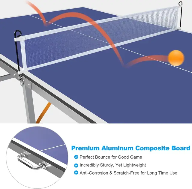 Portable Mid-Size Ping Pong Table Set 6x3ft - Folding Table Tennis Game with Net, 2 Paddles & 3 Balls - Easy Assembly - Indoor/Outdoor Use - Ideal for Adults & Teens