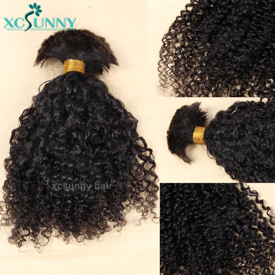 Cabelo humano em massa para trançar, Kinky Curly Hair, extensões de cabelo birmanês para tranças, Double Drawn, Full End Bulk Hair Bundles