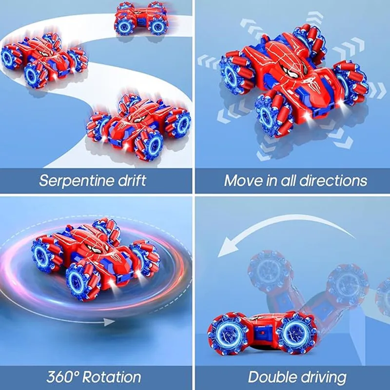 Spider Remote Control Car 2.4Ghz 360° Rotating Double Sided RC Stunt Cars with Headlights,Rechargeable 4WD Off Road Drift Toys 3