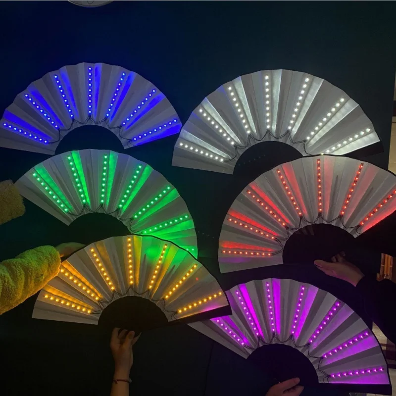 Glowing Disco Folding Fan Trendy Electronic Music Festival Party Performance Prop Flashing Bar Fanins folding fan