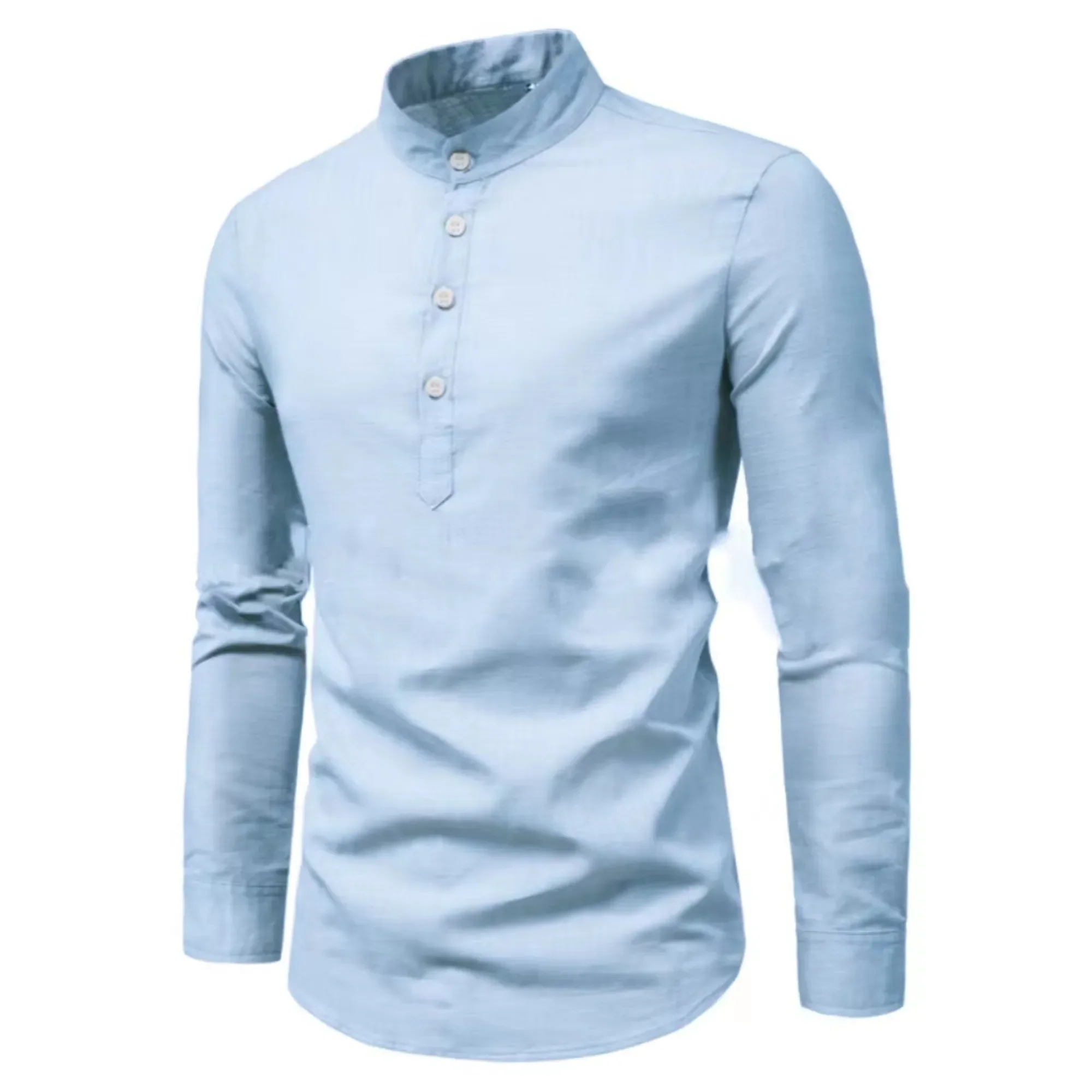Casual Men Loose Shirt Autumn Shirt Fashion Stand Up Collar Cotton Long Sleeve Solid Color Stock 2023 Men Clothes - Image 6