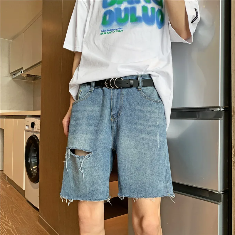 용수철 여름 남성용 짧은 의류, 해변 찢어진 청바지, 데님 코튼 바지, 캐주얼 비즈니스 소셜 남성 반바지, A116, 2024 신제품