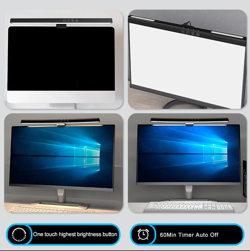 LED monitor light bar mounted on curved screen monitor