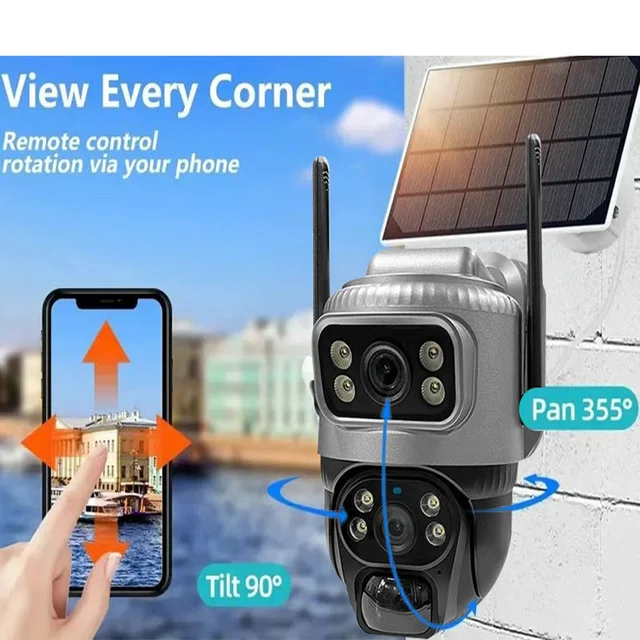 4G Solar Camera 8MP 4K Dual Lens PIR Sim Card built in Night Vision Waterproof Security Video IP Camara Battery CCTV Monitor 5