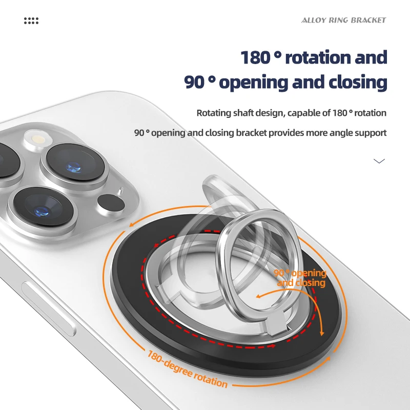 Magnetic Metal Ring Phone Holder with 180° Rotation and Desktop Folding Bracket