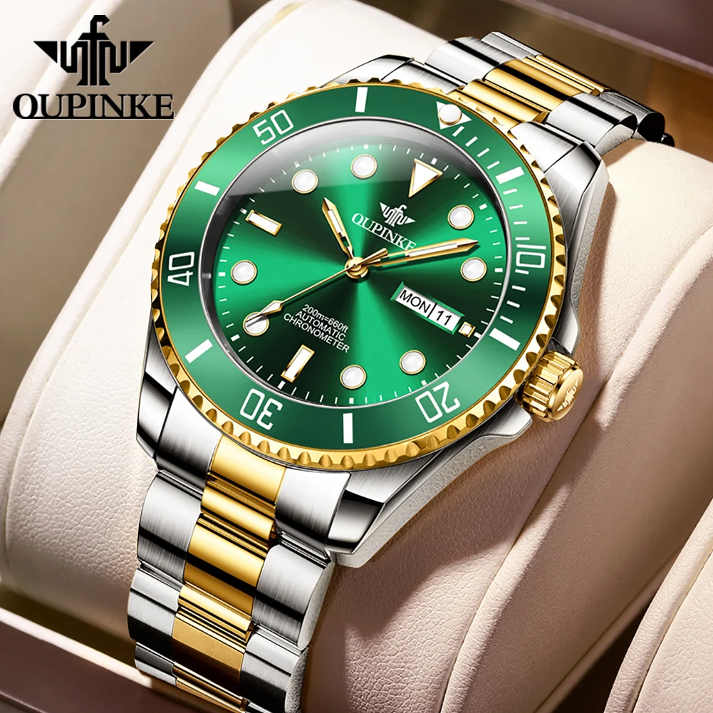 

OUPINKE Luxury Watches for Men Automatic Mechanical Sapphire Mirror 200M Waterproof Top Brand Stainless Steel Diving Wristwatch