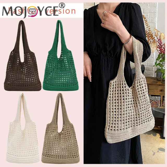 Women Crochet Beach Bag Fishing Net Handbag Large Capacity Hollow