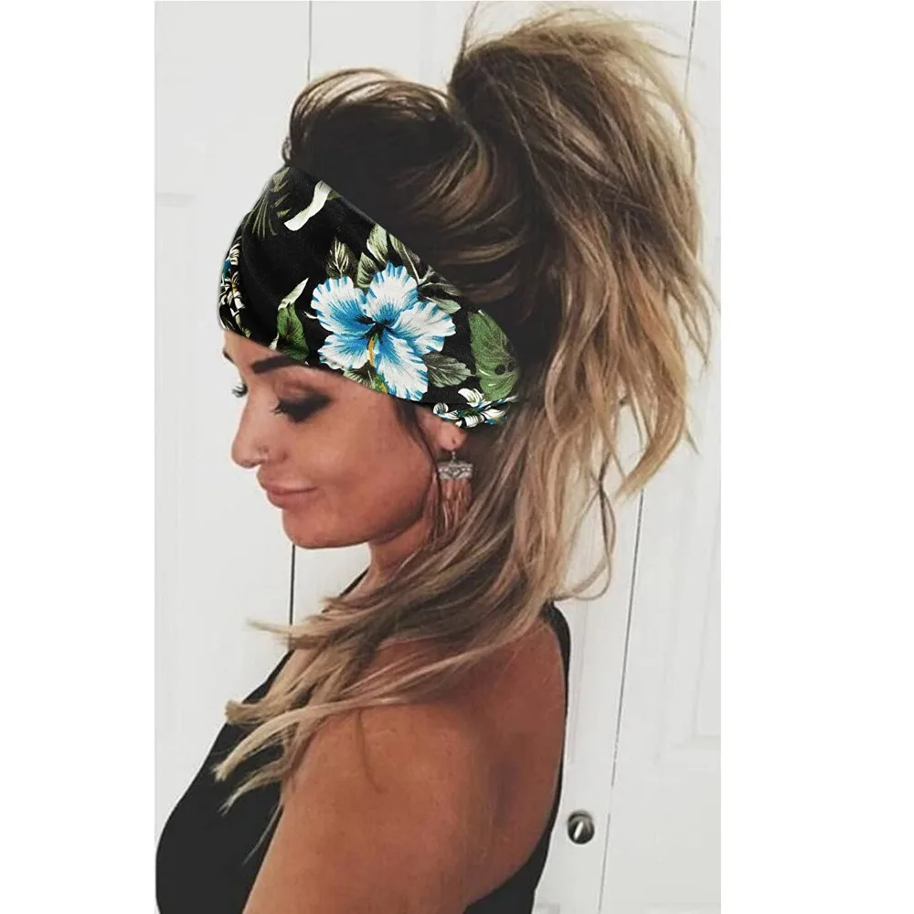 

Bohemian Headband Vintage Knot Wide Women Headwrap Fashion Cotton Stretch Yoga Hair Band For Dance Biker