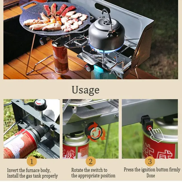 캠핑 필수품인 SmiloDon 야외 접이식 고출력 더블 버너 스토브로 야외 모험을 더욱 편안하게 만들어보세요.