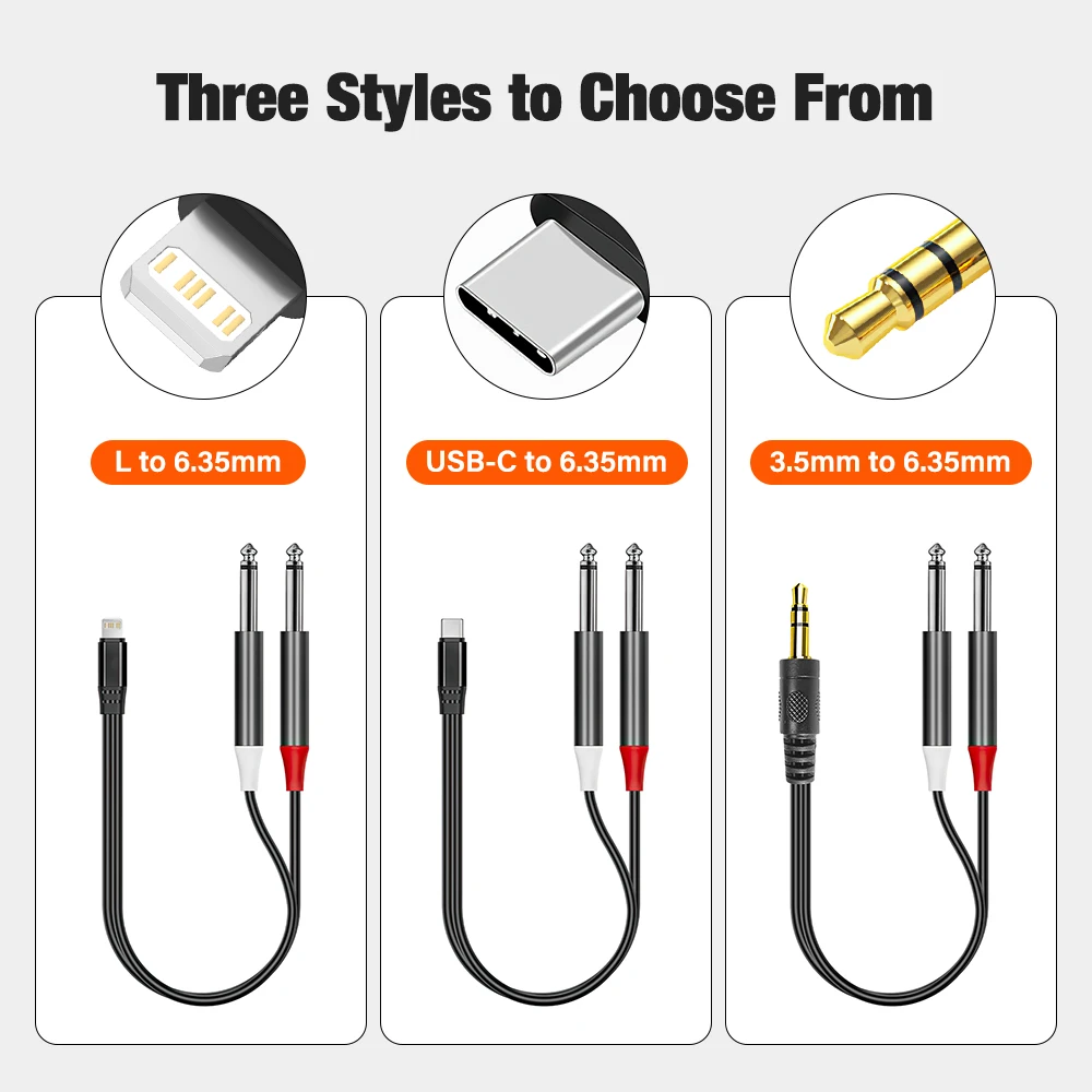 Premium 3.5mm USB-C to Dual 6.5mm TRS Audio AUX Adapter Cable for Mixers and Amplifiers