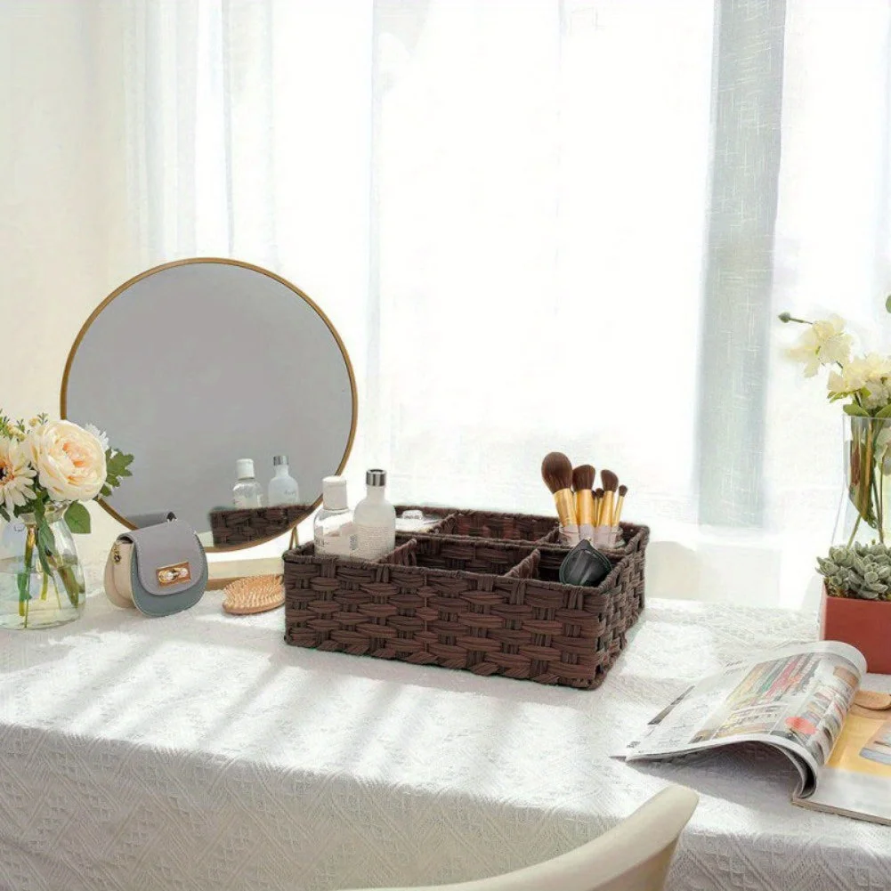 Rectangular rattan storage baskets, shallow wicker decorative baskets sold in bulk, and hand-woven nesting bread baskets. 6