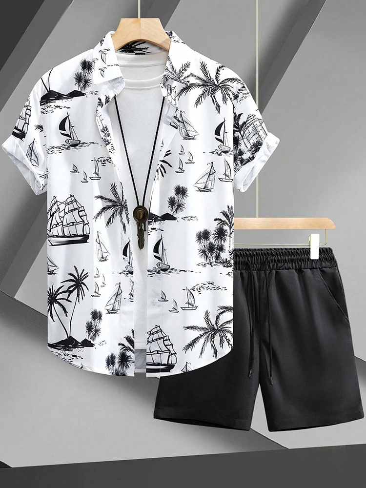 3D Printed Men's Short-sleeved Shirt And Beach Shorts Set Summer Street Fashion Men's Casual Shirt Outdoor Everyday Men's Shorts 2