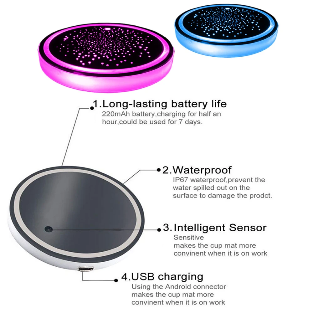 Car LED Luminous Water Cup Pad 1PC Interior Decor