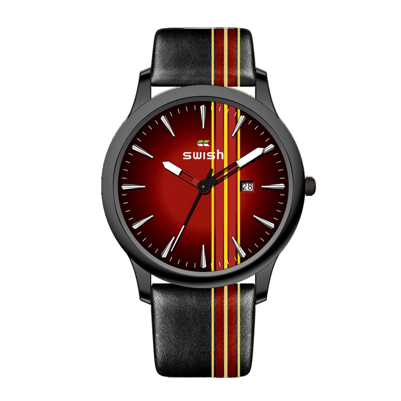 

Casual Leather Watch for Men 2023 Fashion Brand SWISH Waterproof Sports Military Watches Calendar Quartz Wristwatch Male