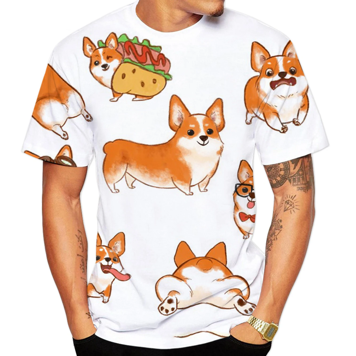 

2023 Summer Men T-Shirts Newest Fashion Corgi Dog Design T-Shirt Short Sleeve Tops 3d Print Male Tee