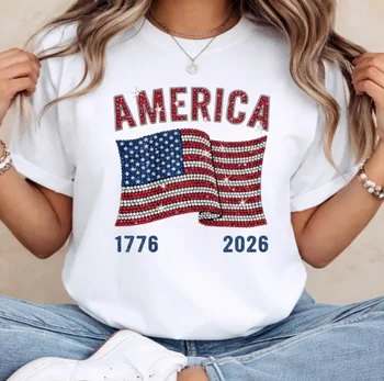 America 250 Shirt for Women 1776 2026 Patriotic Tee Fourth of July Sparkle USA Anniversary Shirts