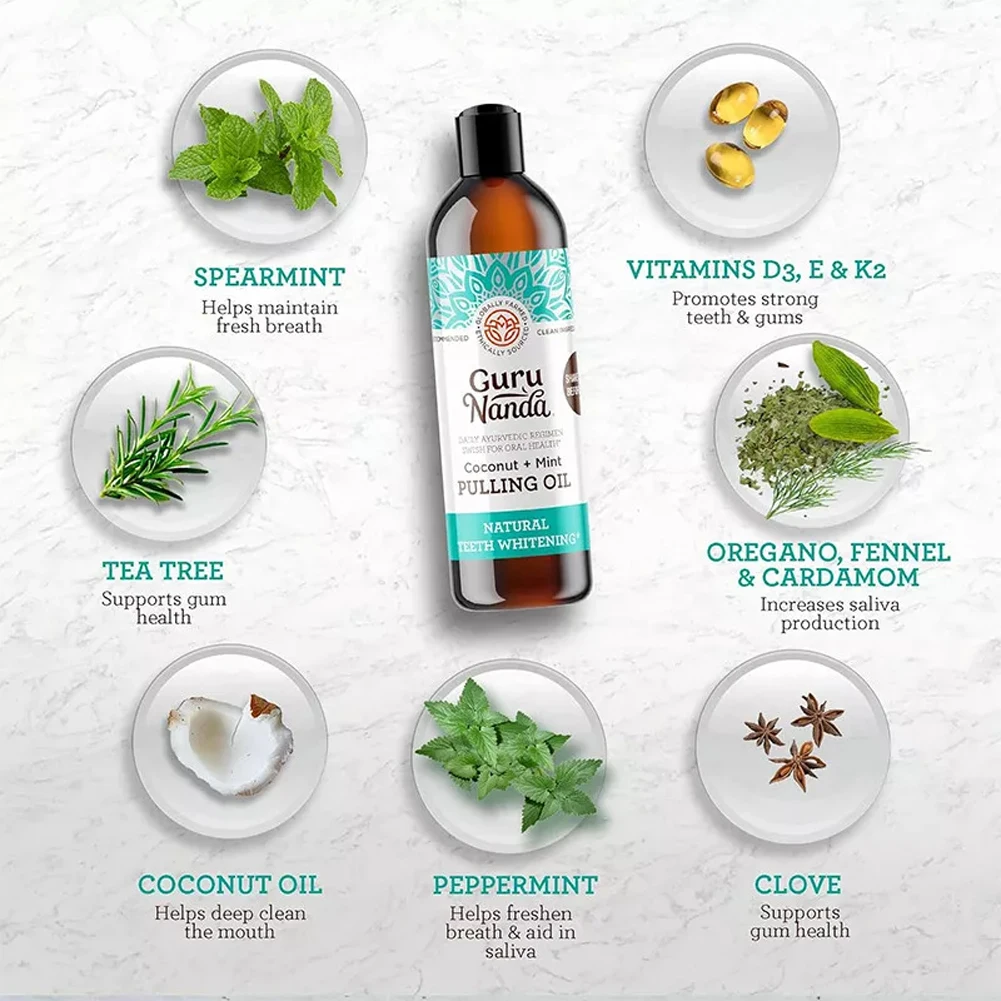 Pulling Coconut Oil Mouthwash Non Alcohol Mint Tongue Oral Clean with Tongue Scraper Fresh Oral Breath for Women Men Care teeth whitening powder